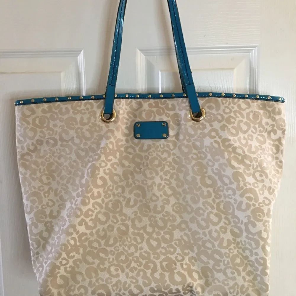Antonio Melani  Tan tote bag with turquoise trim